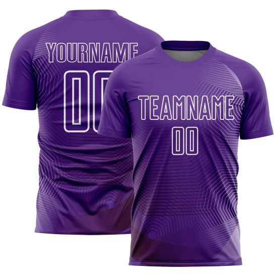 Custom Purple White Geometric Lines Sublimation Soccer Uniform Jersey Custom Purple White Geometric Lines Sublimation Soccer Uniform Jersey