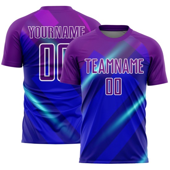 Custom Royal Purple-White Lines Sublimation Soccer Uniform Jersey Custom Royal Purple-White Lines Sublimation Soccer Uniform Jersey